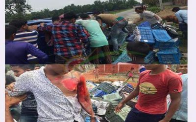 আখাউড়া নারায়নপুর বাইপাসে পিকআপ উল্টে গুরুতর আহত ১
