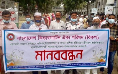 বাঞ্ছারামপুরে কিন্ডারগার্টেন স্কুলের শিক্ষকদের  বিভিন্ন দাবীতে মানববন্ধন কর্মসূচী পালিত