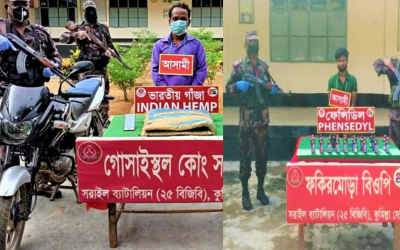 ব্রাহ্মনবাড়িয়ার সীমান্তে বিজিবির অভিযানে বিপুল পরিমাণ মাদক ও মোটরসাইকেল সহ গ্রেফতার ২