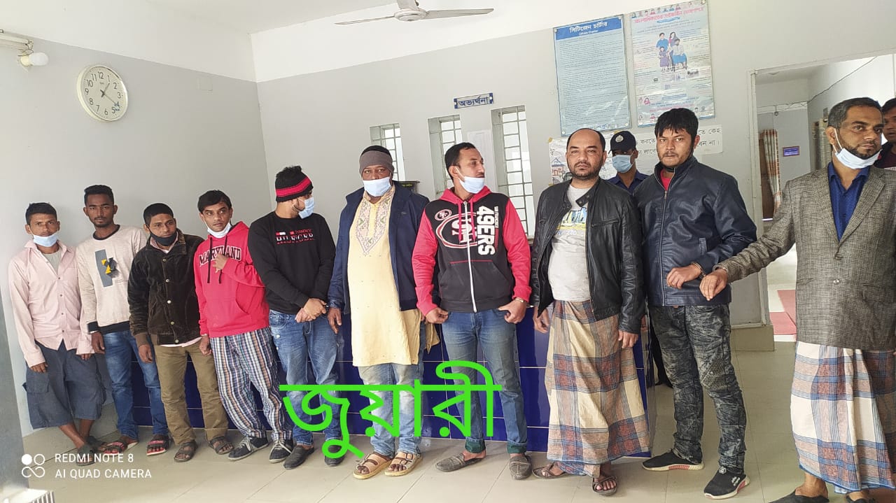 আখাউড়ায় জুয়া খেলার লাখ টাকা ও কাউন্সিলর প্রার্থী সহ গ্রেফতার ১০