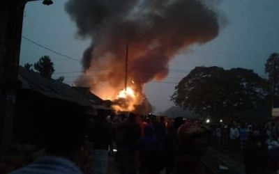 মাধবপুরের হরষপুর রেলওয়েস্টেশন এলাকায় অগ্নিকাণ্ডে ১১ দোকান পুড়ে ছাই