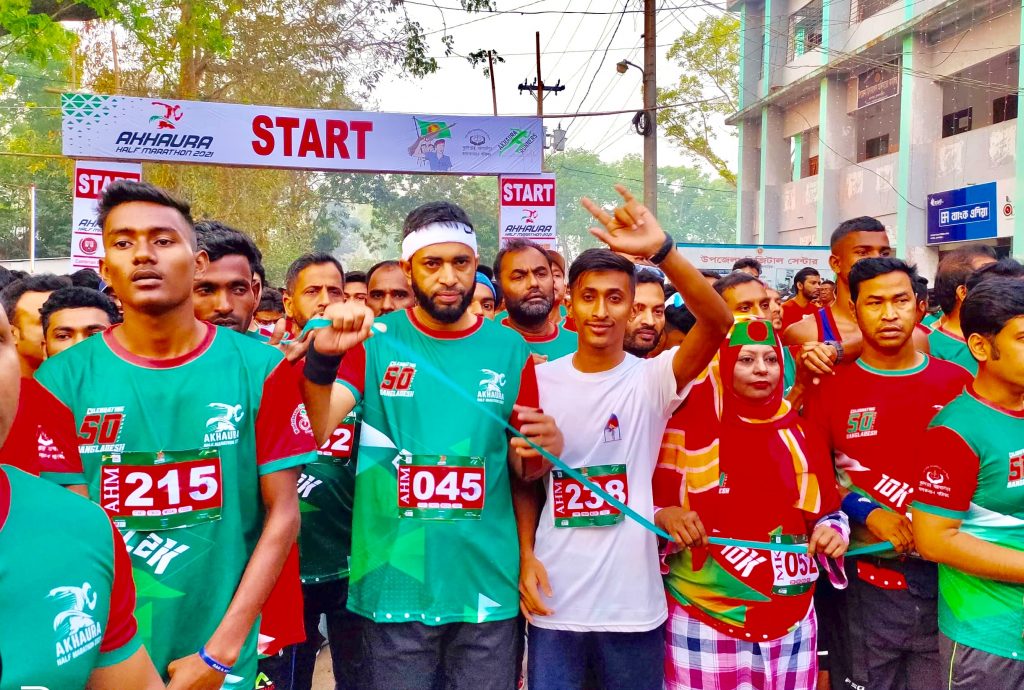 বঙ্গবন্ধুর জন্মশতবার্ষিকীতে ৯ দেশের প্রতিযোগি নিয়ে আখাউড়ায় ম্যারাথন দৌড়