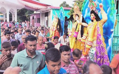 আখাউড়ায় বিসর্জনের মধ্য দিয়ে শারদীয় দুর্গাপূজার সমাপ্তি