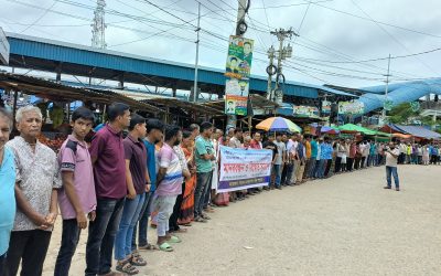 আখাউড়ায় মহাশ্মশানের জায়গা দখলের অভিযোগে মানববন্ধন